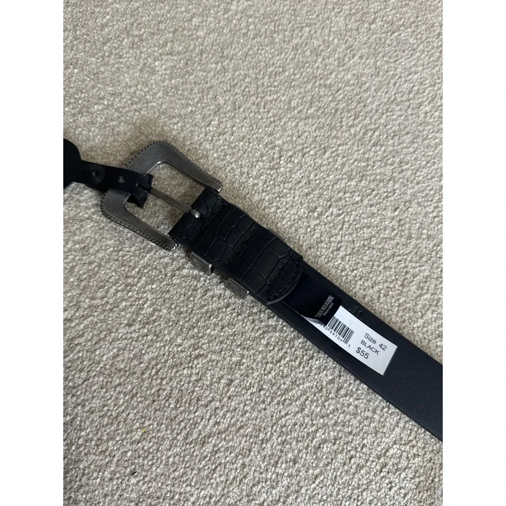 True Religion Palomo Western Belt Black Croc Embossed Silver Buckle Size 42 NWT